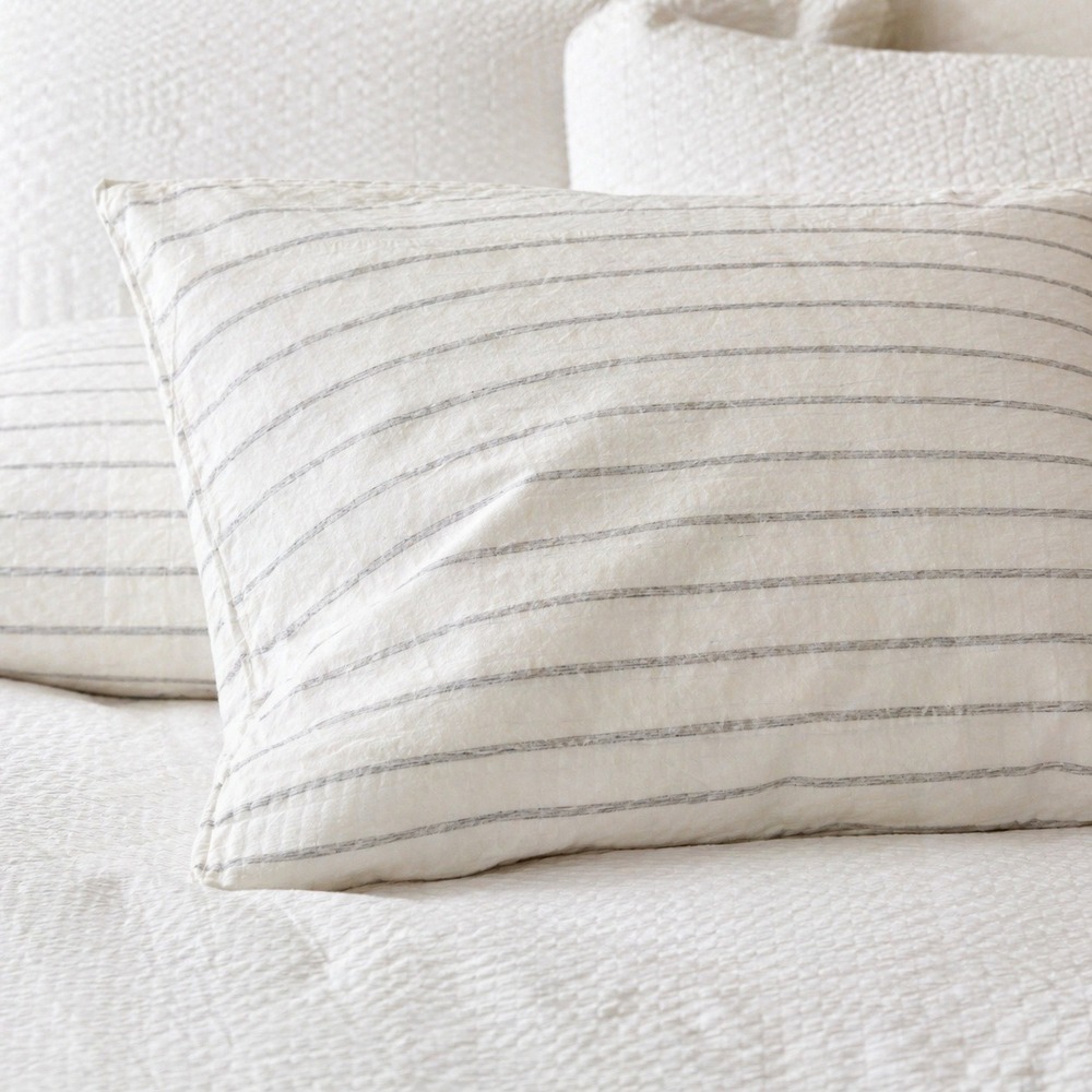 West Elm Tencel Organic Cotton Blend‎ Pillowcase Gray Pinstripe Minimalist Boho